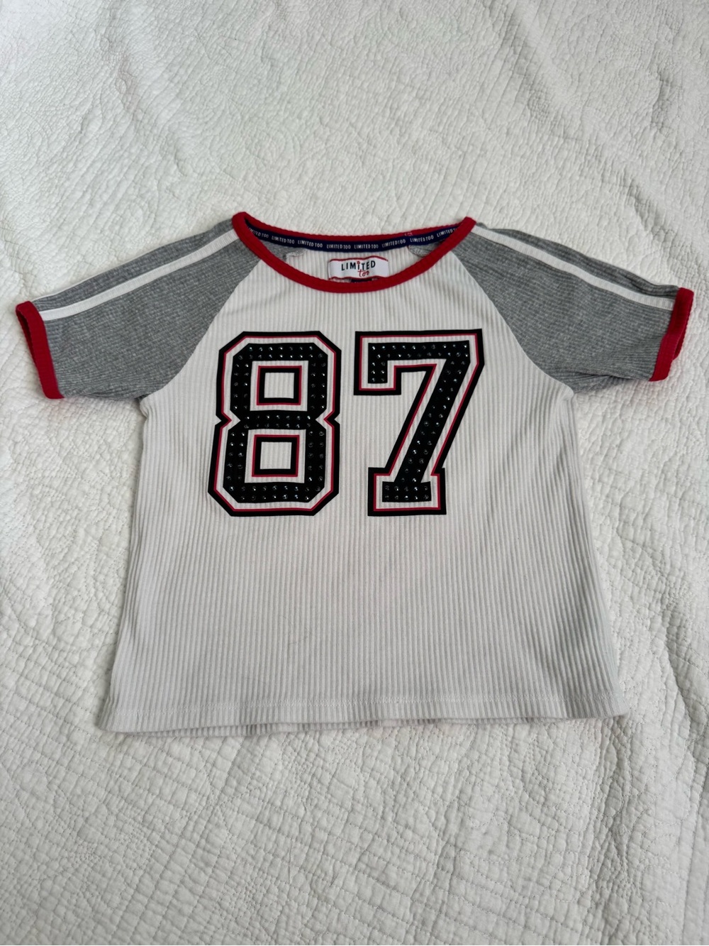 Limited Too White, Gray & Red '87 Short Sleeve Tee
